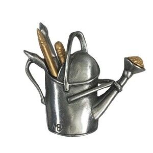 Marjolein Bastin Watering Can Brooch Pin Signed 1999 Pewter Garden Art Crafts